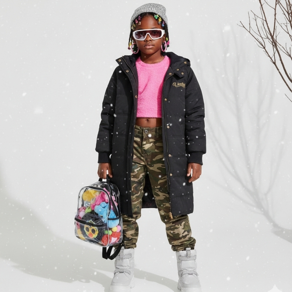 DEREON youth 6X/XL Y2K black puffer winter hoodie coat